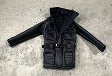 PB-MF-BANE-JKT:  Black Faux Leather Trialmaster Jacket for McFarlane TDKR Bane