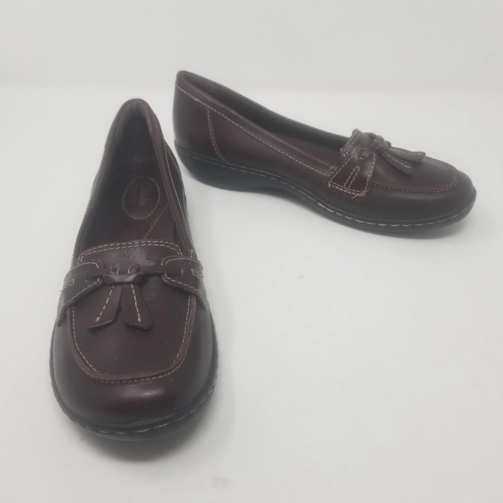 Mocassini donna Clarks Ashland Bubble in pelle marrone con nappe taglia 8 5 N