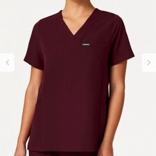 Jaanuu Women's Size Small red 3 Pocket Scrub Top Medical Healthcare Hospital
