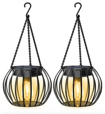 Hanging Solar Lantern Outdoor Lights, 15", Waterproof, Solar Powered, 2 pack