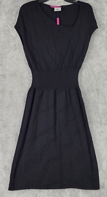 Jaeger Dress Womens Small Black Wool Silk Short Sleeve Midi Made In Italy