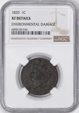 1820 Coronet Head Copper Large Cent / 1C - NGC XF Details