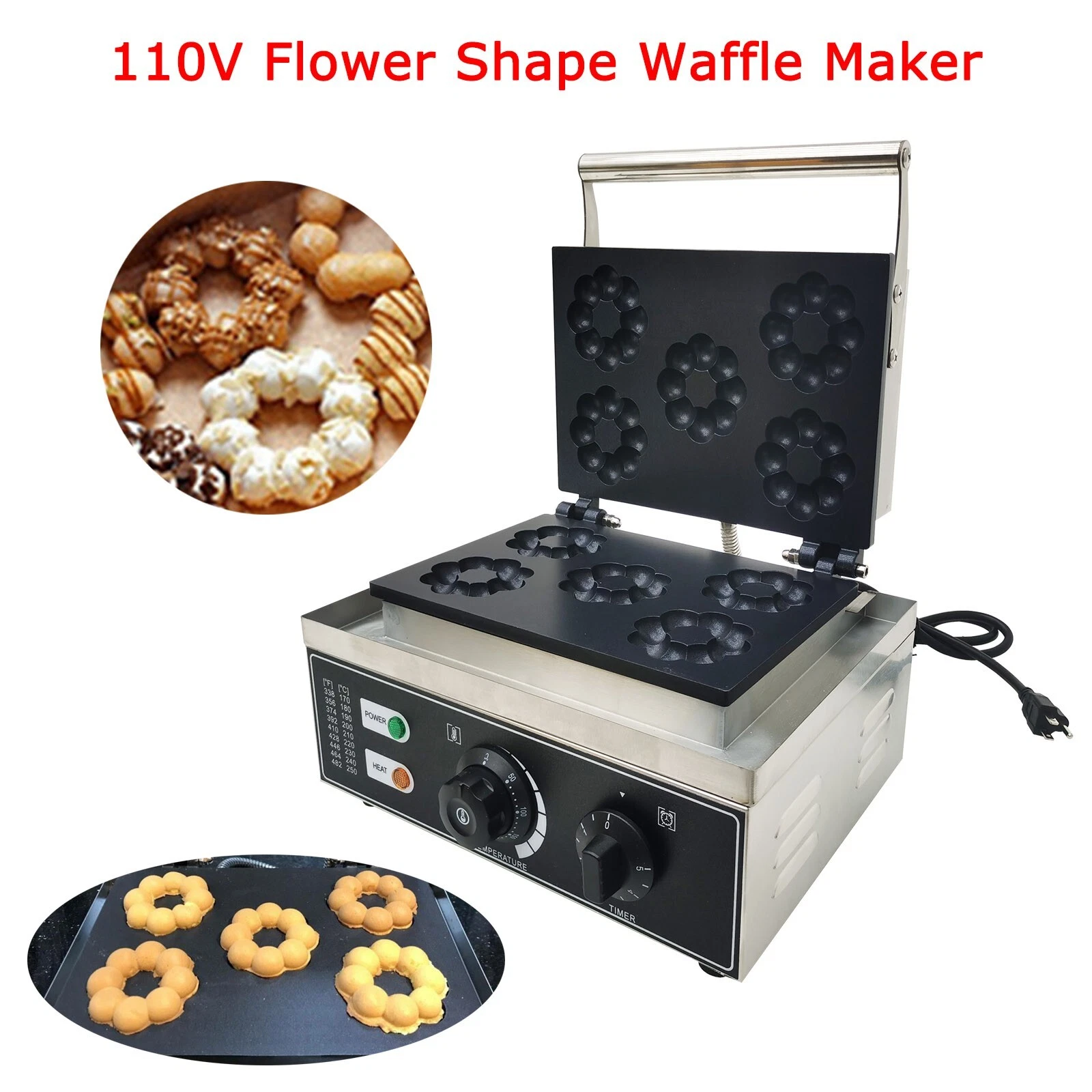 5pcs Commercial Waffle Donut Machine Donut Maker 110V Flower Shape Waffle Maker