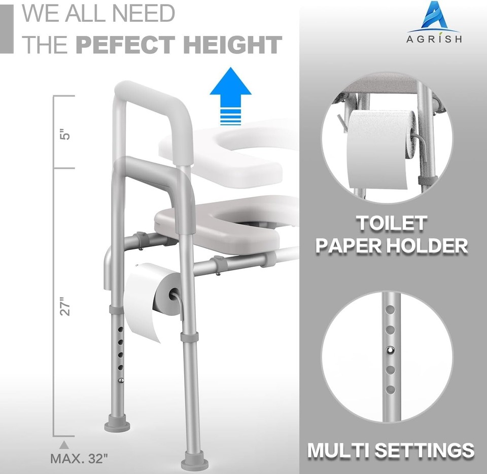 In Bath Riser Chair Raised Padded Toilet Seat Handles Elderly Handicap Bathroom Riser ...