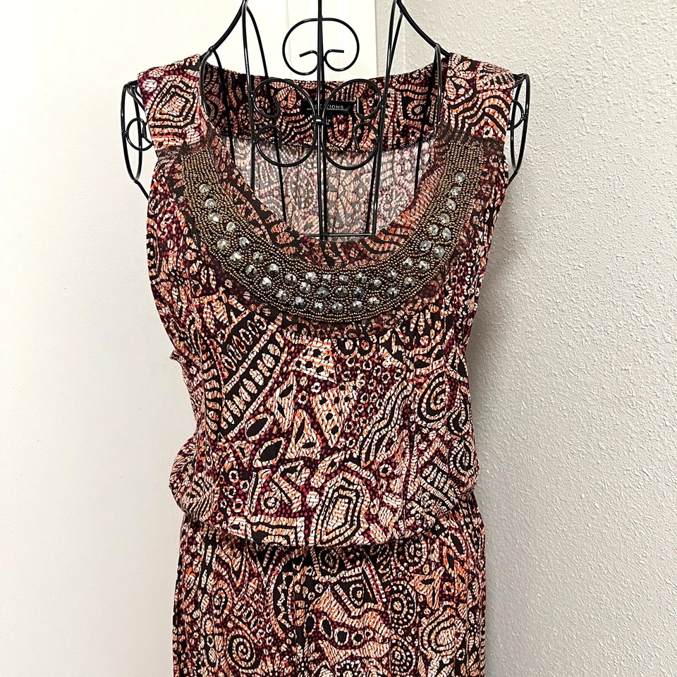 NOTACIONES Vestido Con Cuentas Para Mujer L Maxi Rojo Boho Playa Casa de Campo Core Resort Causal Foto 4 de 4