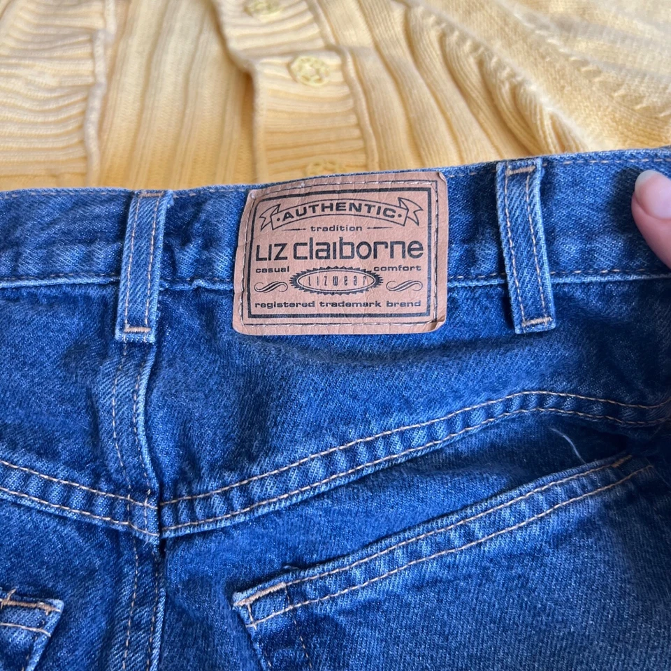 Pantalones Cortos Denim Liz Claiborne Vintage Talla 2 con Girasol Pintado Foto 4 de 4