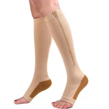 Zipper Knee High Compression Socks Medical Graduated Stockings Mens Women Pair