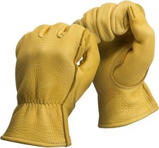 MEN S FULL GRAIN TAN DEERSKIN LEATHER GLOVES UN-LINED Large 