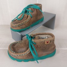 Twisted X Infant Bomber Driving Mocs Size 5M Brown Teal Accents Leather