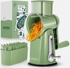 SUSTEAS Rotary Cheese Grater with Handle - Vegetable Shredder with 5 Well-Design
