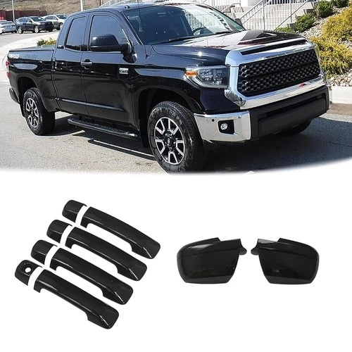 Side Mirror Covers+ 4 Door Handle Covers For Toyota Tundra 2007-2019 Gloss Black