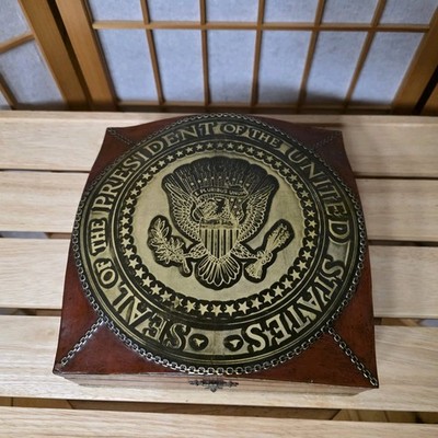 Presidential Seal Stash/Treasure/Keepsake Box Divided Wood Velvet Lined Vtg Ooak