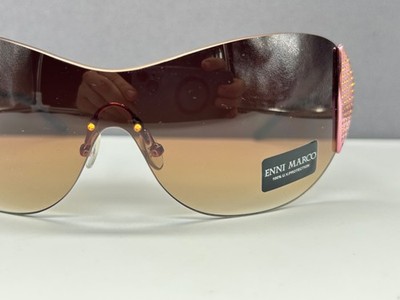 Enni Marco Y2K Pink Shield Sunglasses Woman Shield Rhinestone UV400