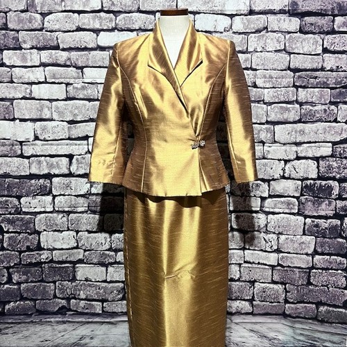 Alex Evenings Gold Jacket & Matching Skirt Suit Size 8P