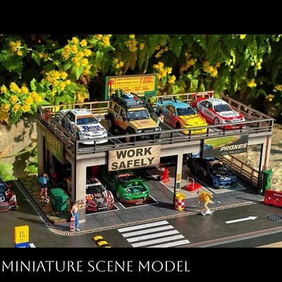 Diorama 1/64 Two-storey Garagenmodell LED Beleuchtung Parkplatz Modell Display 