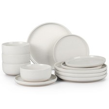 Stoneware Dinnerware Sets, 12-Piece Plates and Bowls Set for 4, Dishes Set fo...
