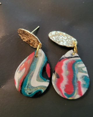 Handmade Polymers Clay Earrings With  Shining Resin Coating Sz 2'' H X 1 7/8'' W