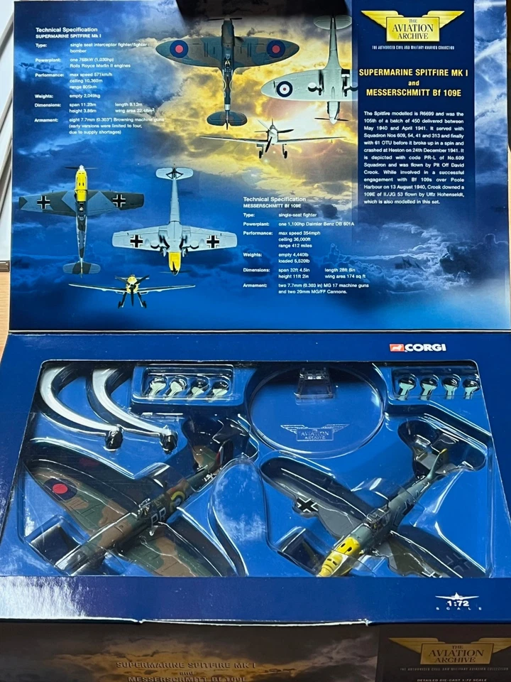 CORGI 49505 Battle of Britain Set Messerschmitt Bf 109 E + Spitfire MkI 1:72 OVP - Bild 2 von 4