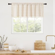 Boho Kitchen Valances for Windows, Beige Modern 52"W x 18"L Pack of 1 Cream