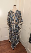 NWT VTG 70 s Kaftan Maxi Dress-Polynesian Batik Print w/ Lace Trim-One Size