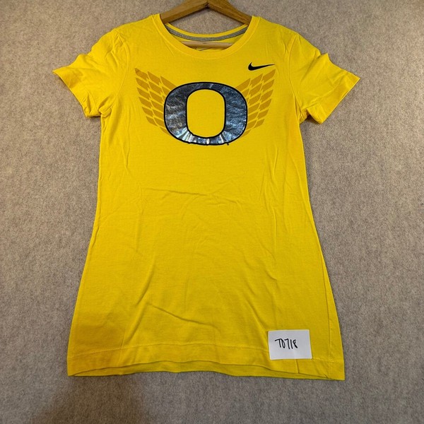 Nike Oregon Ducks Womens Slim Fit T-Shirt Yellow Metallic Silver O Logo Small