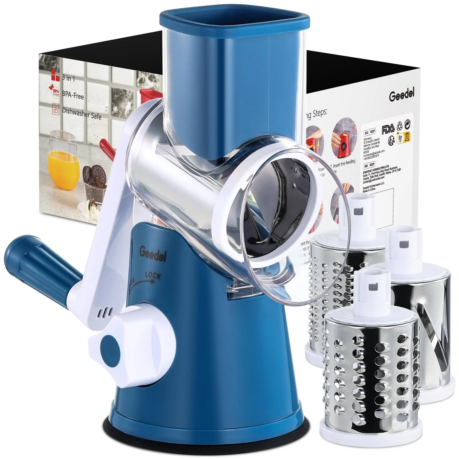 Geedel Rotary Cheese Grater, Kitchen Mandoline Vegetable Slicer with 3 Interc...
Opens in a new wind