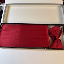 Vtg Box Rayon/Satin RED BOW-TIE CUMMERBUND SET - 36-42 Approx