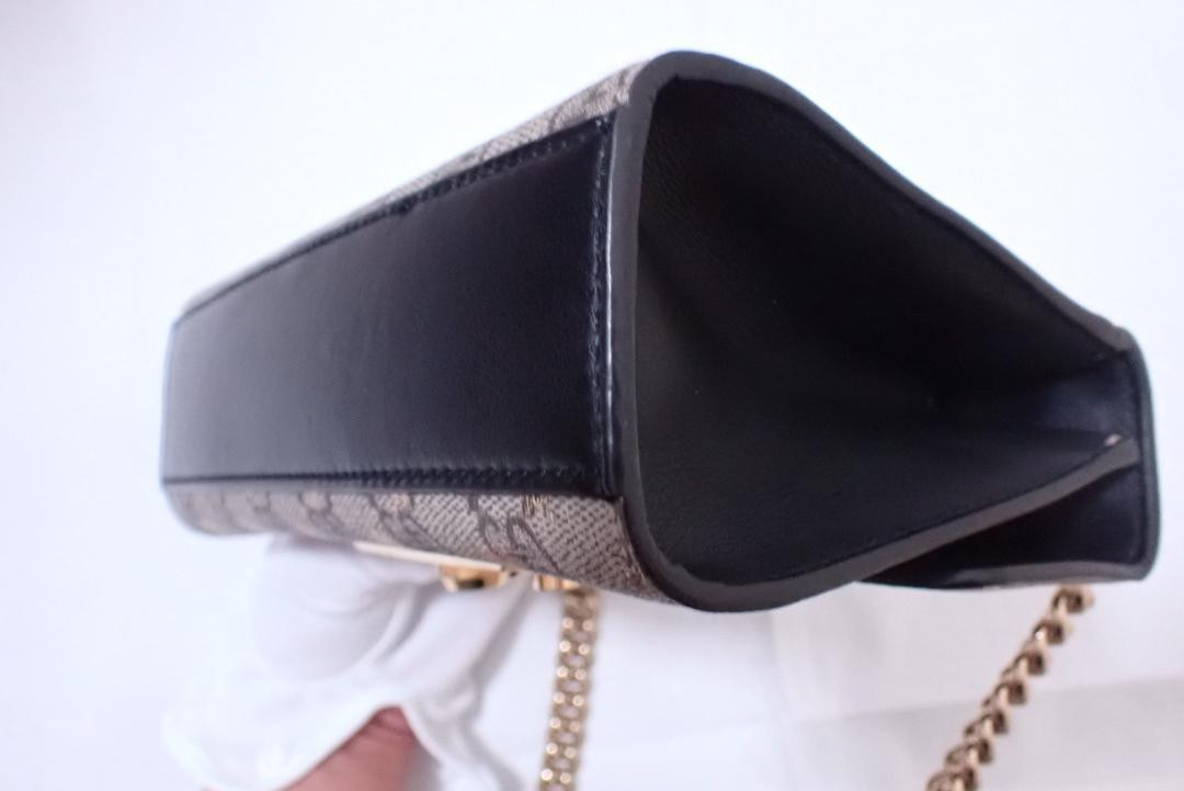Gucci GG Supreme Padlock Chain Shoulder Bag Black Beige From Gucci GG Supreme Padlock Chain Shoulder Bag Black Beige From