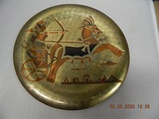 Vintage Egyptian Etched Copper Hand-painted Decorative Wall Plate