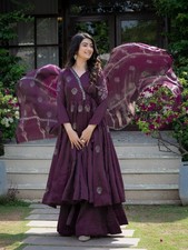Women's Luxury Cosmos Silk Anarkali Plazzo Set with Embroidered Dupatta Wedding