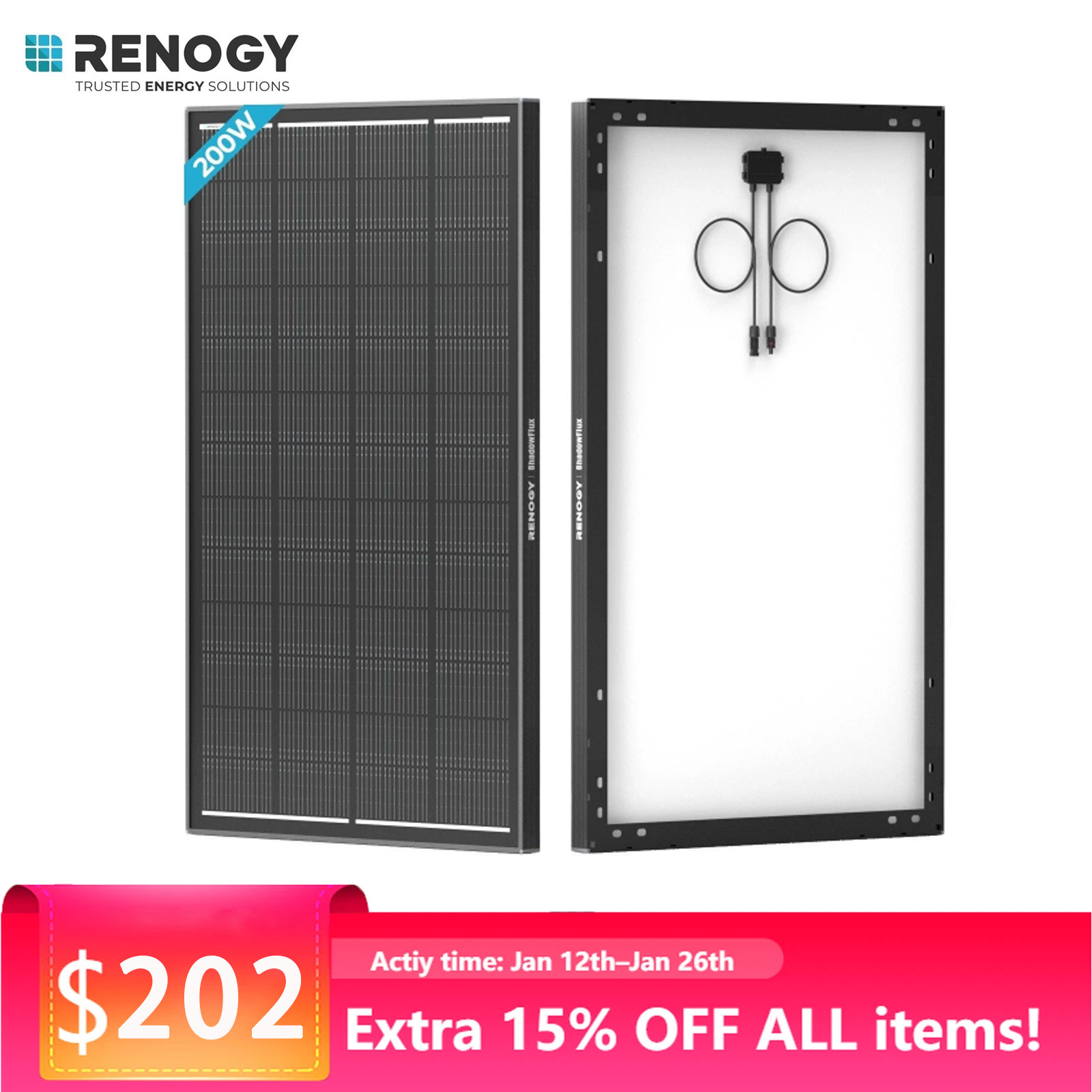 Renogy 200W ShadowFlux Anti-shading N-Type Solar Panel
