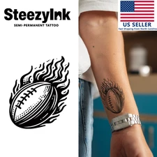 SteezyInk temporary tattoo Blazing Football last upto 2 weeks 2 x 2 inch