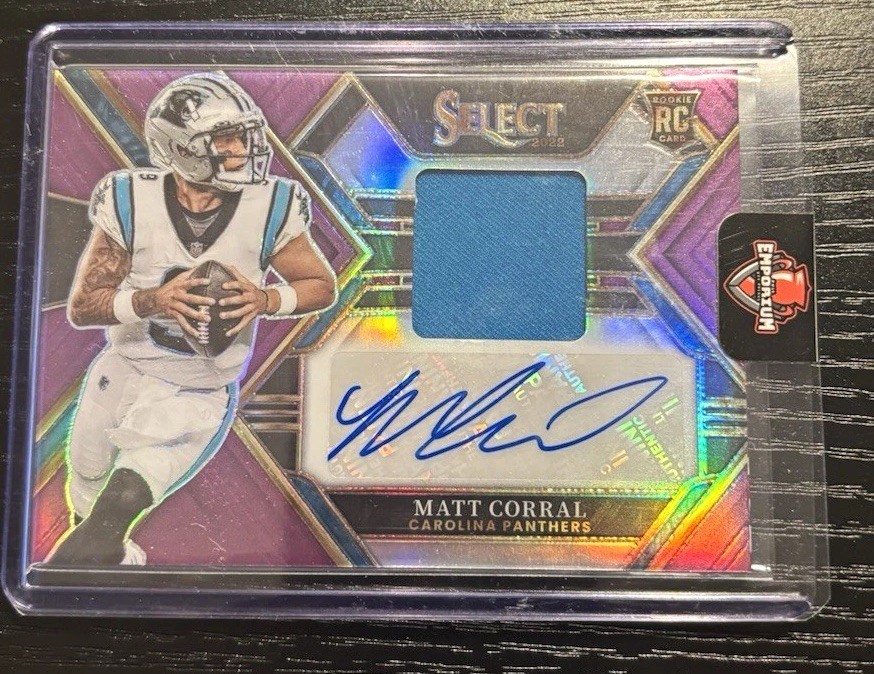 Panini Select 2022 Matt Corral RSM-MC Purple Prizm /49 RC Auto Patch Panthers