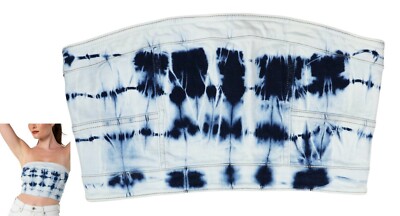 Kendall + Kylie Tie Dye Print Zipper Back Juniors Denim Tube Top NWT 