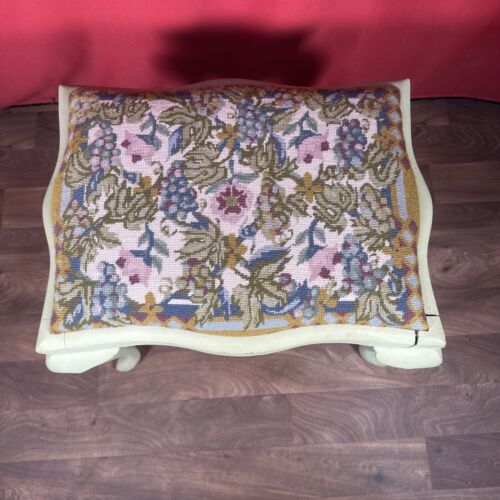 Green Piano Stool Vanity Stool With Floral Design & Queen Anne Legs Vintage - Picture 2 of 11
