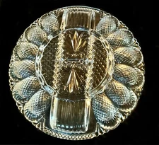 LE Smith Deviled 12 Egg Platter Relish Tray Clear Glass Diamond Point Vintage