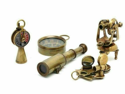 Vintage Messing Teleskop Telegraph Sammlerstück Theodolit Kompass Sextant Sch...