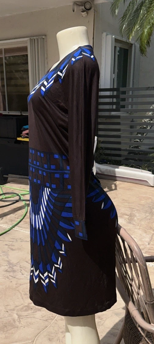 TORY BURCH ABITO CASUAL MARRONE MULTICOLORE STAMPA SETA MANICA LUNGA Tg L