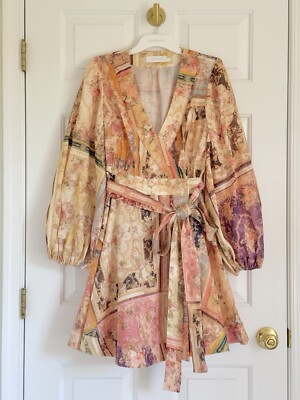 NWOT Zimmermann August Patch Floral Linen Wrap Mini Dress