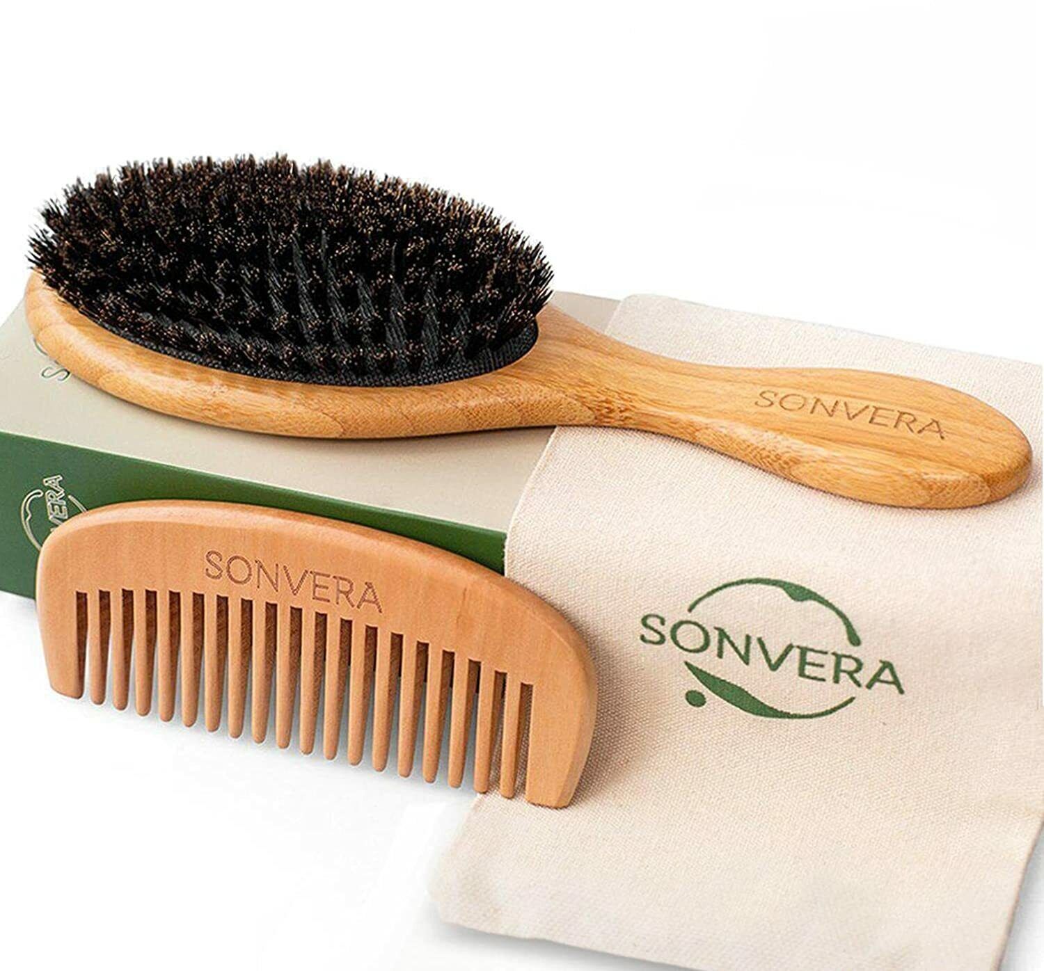 Men Bamboo Boar Bristle Hair Brush Set, Thin Hair, Soft Anti Frizz Hair  Brush | eBay