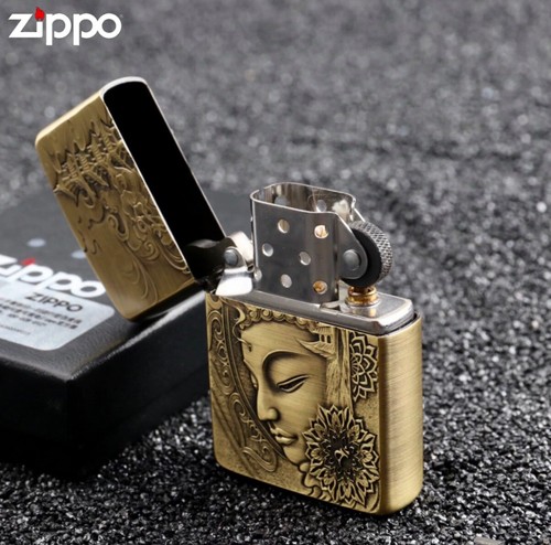 Accendino olio Zippo nuovo Tempio Buddha oro con scatola - Foto 4 di 7