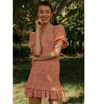 Faithfull The Brand Women's Margherita Smocked Floral Mini Dress - Pink - Size Medium