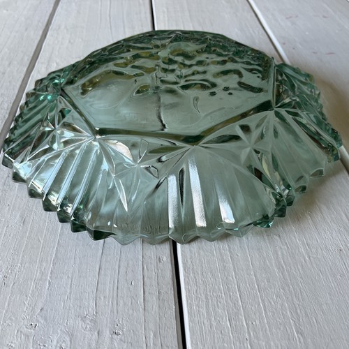 Vintage Federal Glass Pioneer Pattern Green SawTooth Ruffled Edge Dish Bowl - Picture 6 of 6