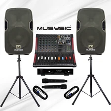 MUSYSIC PA System 2000W 6 Channel Mixer 10" Speakers Wireless Mic pa speaker