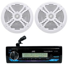 JVC KD-X38MBS 1-Din Marine Stereo Receiver w/Bluetooth/USB 2 White 8" Speakers