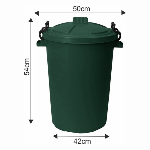 5 x Plastic 50L Dustbin & Locking Lid Heavy Duty Kitchen Feed Storage Dark Green - Picture 2 of 17