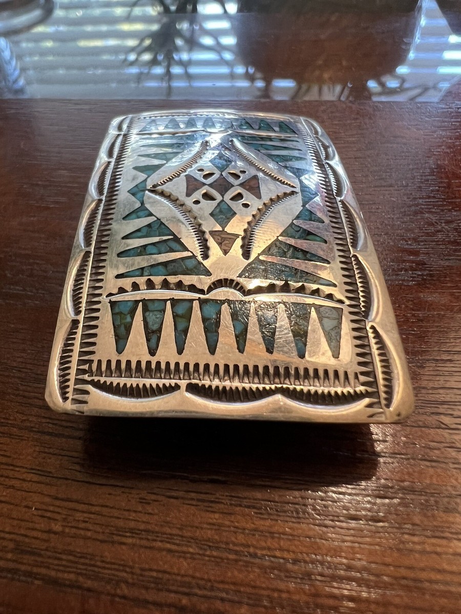 VTG Navajo Kokopelli Belt Buckle WCB Wilson Carol Begay Silver Turquoise Inlay Vintage WCB Wilson Carol Begay Sterling Silver Belt Buckle  main image 3