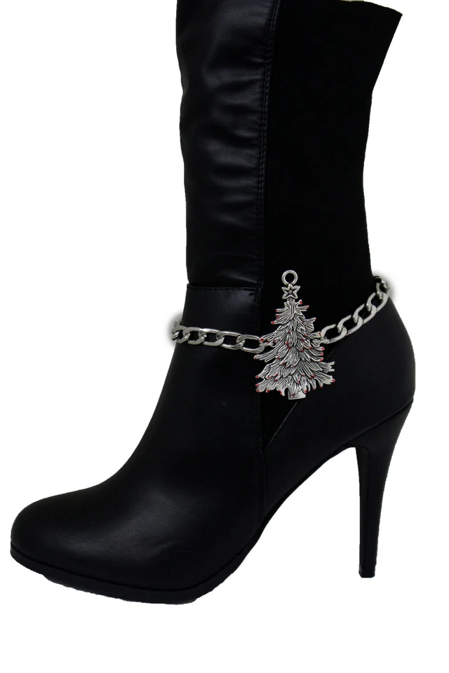 Mujer Plata Bota Metal Cadena Pulsera Invierno Zapato Árbol de Navidad Dije Joyería Foto 3 de 4