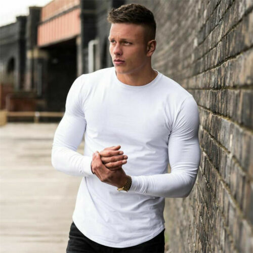 Spelen met Autorisatie optocht Men's New Sport Fitness Solid Long Sleeve Workout Training Gym T-Shirts  Clothes | eBay