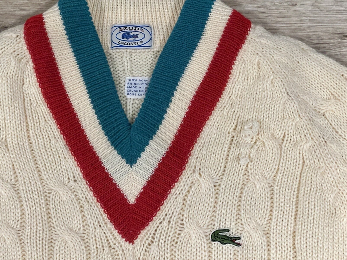 Vintage Izod Lacoste Chunky Cable Knit Tennis Sweater Size M